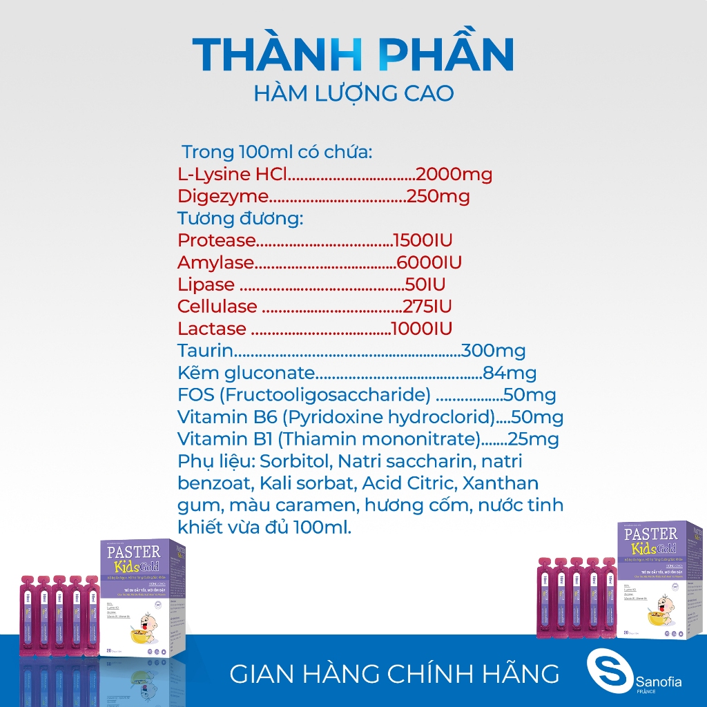 Siro ăn ngon dạng ống cho bé Tăng cường sức đề kháng Paster Kids Gold ống, giúp bé hết biếng ăn, trẻ ăn nhanh hơn
