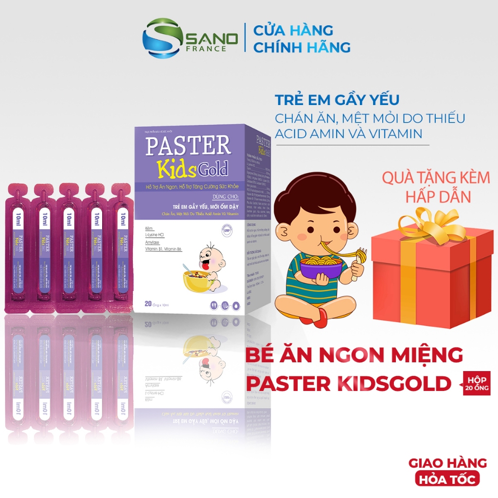 Siro ăn ngon cho bé Paster Kids Gold ống Sanofia France - Bổ sung Vitamin, kẽm cho bé giúp ăn ngon, 