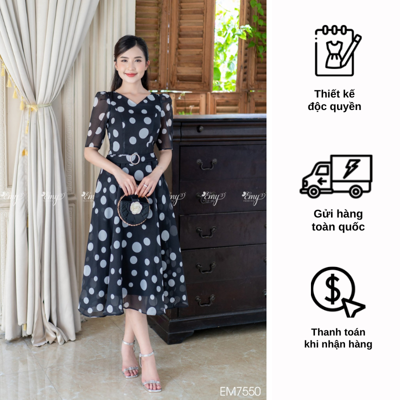 Đầm EMY EM7550 Xoè Chấm Bi