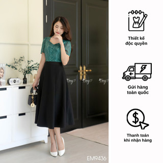 Đầm emy em9436 xoè phối đen+xanh