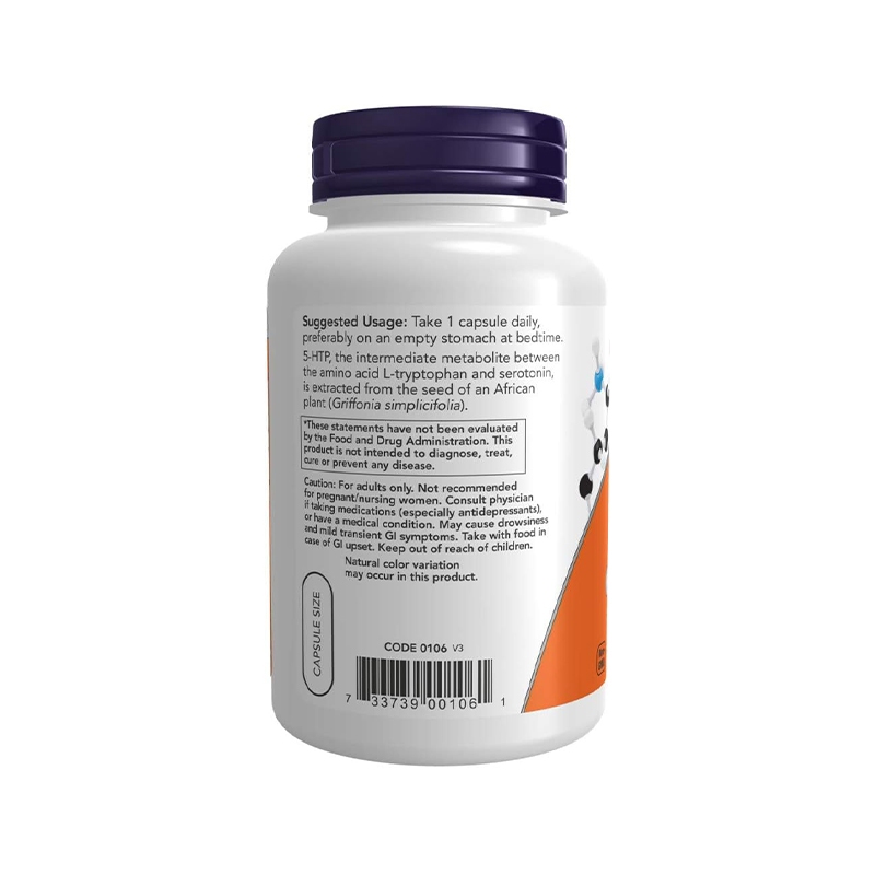 NOW 5-HTP 100MG Giảm Căng Thẳng, Nâng Cao Chất Lượng Giấc Ngủ