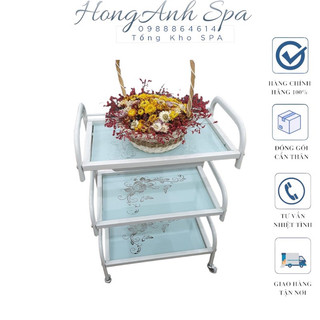 Kệ spa Xe Đẩy Kính ngăn kéo 3 Tầng Chuyên Dụng cho spa