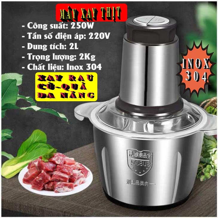 Máy xay thịt, máy xay đa năng, công suất 250W, cối inox304, 4 lưỡi dao sắc bén lỗi 1 đổi 1