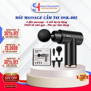 Máy massage cầm tay OSK-802, súng massage trị liệu toàn thân với 4 đầu thay thế 6 cấp độ, Máy mát xa đấm lưng