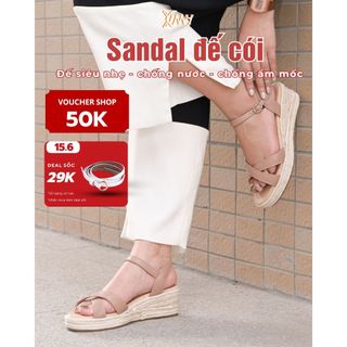 Sandal da thật nữ quai cài tiện lợi, dép xăng đan hai quai chéo đế xuồng cói 5p hàng VNXK - Kimy Shoes