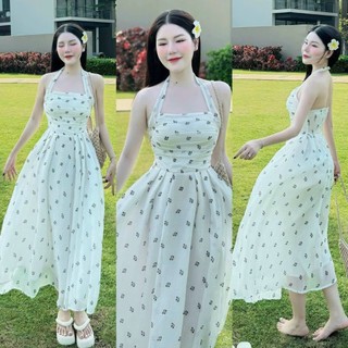 Đầm tơ xốp hoa có mút thời trang thiết kế nữ dịu dàng nhẹ nhàng , đầm dài xòe họa tiết in hoa đầm dây