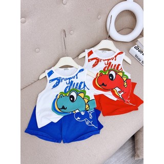 Bộ ba lỗ khủng long chất cotton 4c 2 màu cho bé trai bé gái