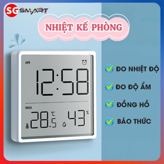 Nhiệt Kế Điện Tử Đa Năng Kiêm Đồng Hồ Báo Thức Màn Hình LCD Siêu Mỏng Hiển Thị Nhiệt Độ Độ Ẩm Tiện Lợi 