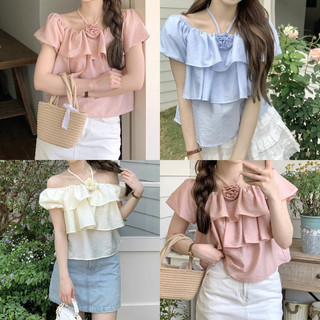 [RÁCH STORE] Áo Kiểu - 918 - Dây Cổ Yếm - Trễ Vai Bèo - Đính Hoa