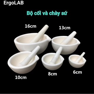 Bộ cối chày sứ nghiền mẫu dược phẩm, thuốc đông y, mỹ phẩm, mẫu thí nghiệm đường kính 60mm 80mm 90 100mm 120 130mm 160mm