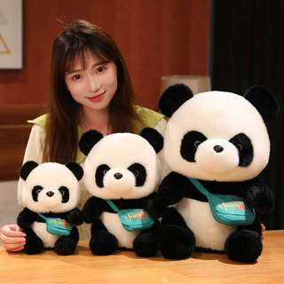 Gấu trúc nhồi bông đeo cặp mềm mịn siêu dễ thương, gấu panda dễ thương đeo cặp