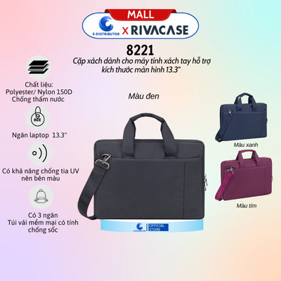 [HỎA TỐC] Cặp xách dành cho máy tính xách tay/laptop kích thước màn hình 13.3" Rivacase 8221 - Hàng Chính Hãng