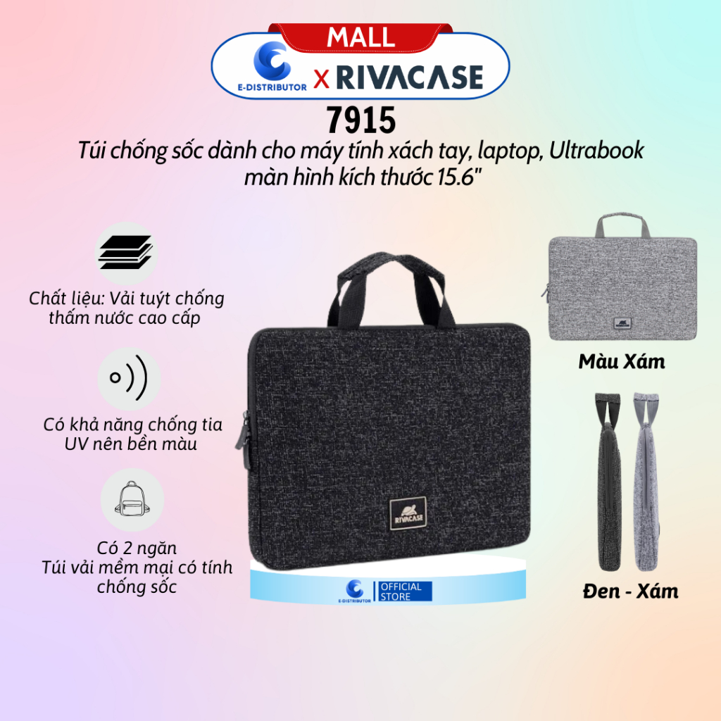 [HỎA TỐC] Túi chống sốc dành cho máy tính xách tay/laptop màn hình 15.6" Rivacase 7915 - Hàng chính 