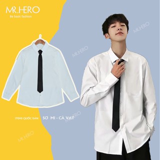 Áo sơ mi nam trơn dài tay vải lụa nến cổ bẻ kèm cà vạt KB25 M.RO sơ mi form rộng phong cách Hàn Quốc Mrherovn