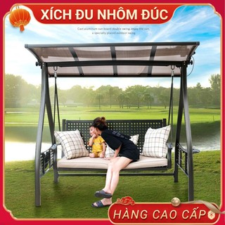 Xích đu sân vườn nhập khẩu, Xích đu chất liệu nhôm đúc có mái che tích hợp đèn led năng lượng mặt trời