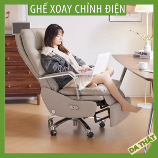 Ghế Xoay Văn Phòng Chỉnh Điện, Ghế xoay ngả lưng bọc da bò cao cấp, Ghế giám đốc siêu pin thế hệ mới