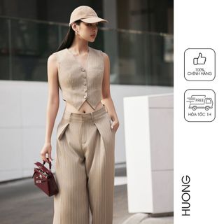 Áo gile kẻ nâu huong boutique bsgile02