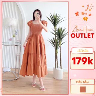 🌸 LẺ SIZE 🌸 Váy Maxi Đi Biển Dáng Dài Tay Bồng Màu Nâu VH08 ZhenHouse