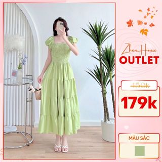 🌸 LẺ SIZE 🌸 Đầm Maxi Váy Trễ Vai Đi Biển, Đi Du Lịch Màu Xanh Nhún Ngực Tiểu Thư VH10 ZhenHouse