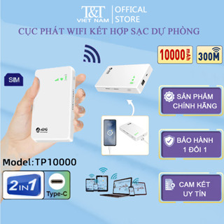 Cục phát wifi từ sim 4G kiêm pin sạc dự phòng 10000mAh TP10000, bộ phát wifi di động tốc độ cao 300Mbps Tất Cả Nhà Mạng