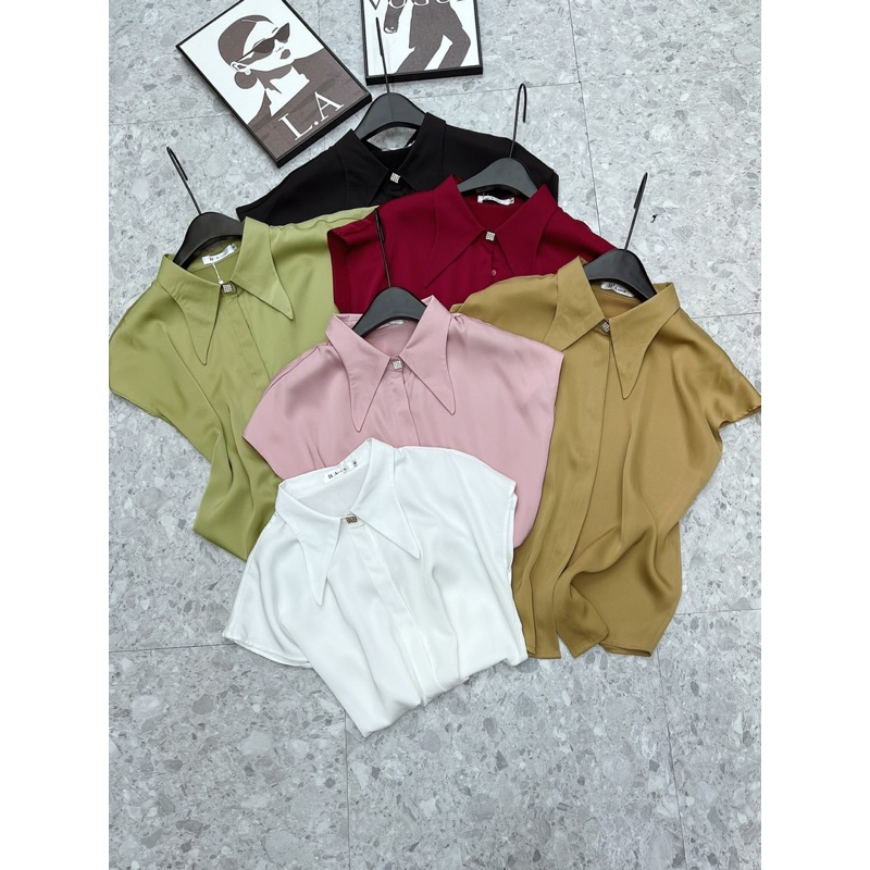 Áo sơ mi lụa cổ nhọn - LADY. Clothing