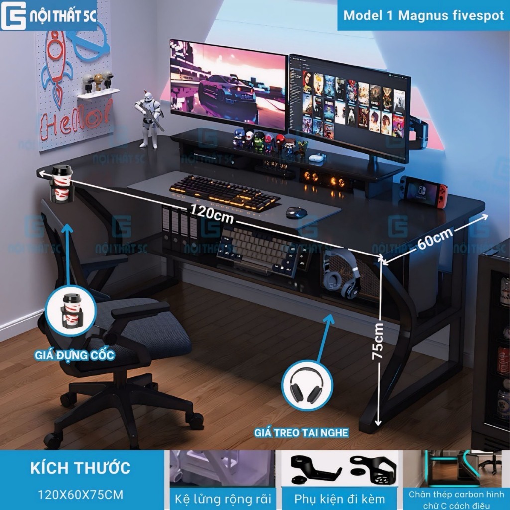 Bàn Gaming Chữ K chân cong, bàn làm việc, học sinh, văn phòng, Chân sắt sơn tĩnh điện cao cấp 20x40mm, mặt bàn bo góc | BigBuy360 - bigbuy360.vn