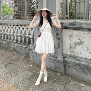 (OLDSCHOOL) Đầm babydoll ren xô 3 tầng nhún ngực mini FAIRY DRESS