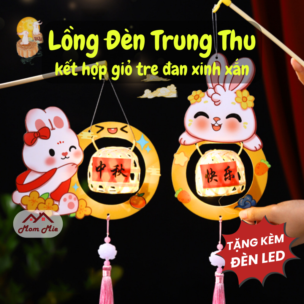 Lồng đèn Trung thu DIY kèm đèn LED cho bé, giỏ tre đan xinh trang trí Tết - LD025. Mid-Autumn Festiv