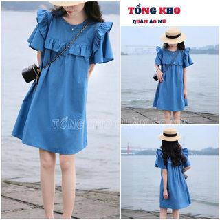 Váy babydoll cổ bèo màu xanh phong cách Ulzzang, Đầm tiểu thư bánh bèo dễ thương cute trẻ trung - TONGKHO