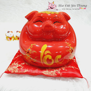 Lợn bụng phệ dáng ngồi gốm sứ size 1 và size 2 heo đất tiết kiệm