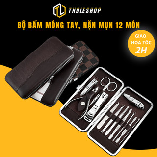 Bộ bấm móng tay, vệ sinh tai, lấy mụn 12 món kèm hộp da tholeshop 3801