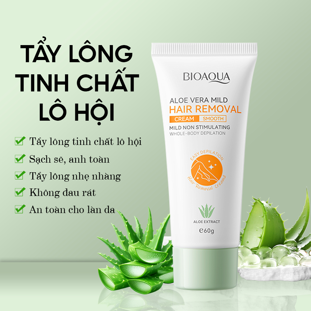 Kem tẩy lông dịu nhẹ cho da, không gây kích ứng, tẩy sạch lông chiết xuất lô hội dưỡng ẩm an toàn Hair Removal Bioaqua