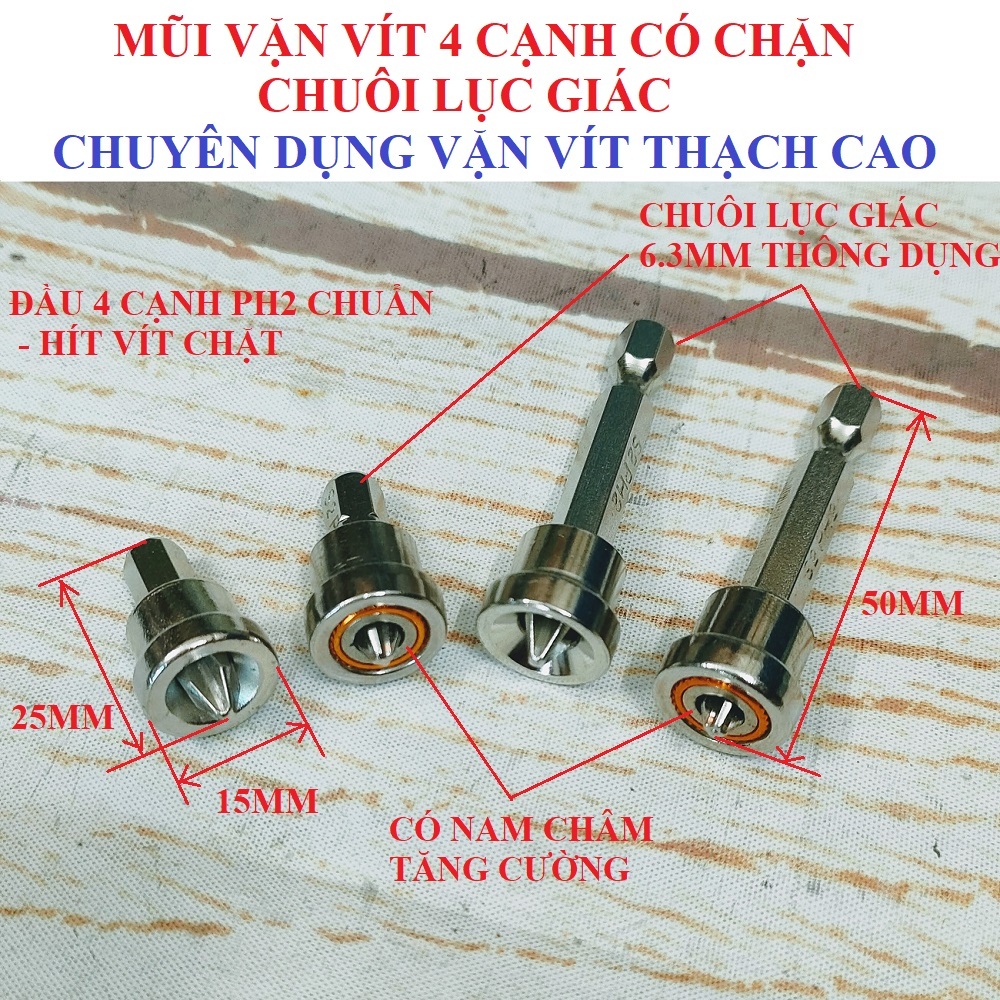 SV Mũi vặn vít chặn 4 cạnh chuôi lục giác (mũi vặn vít thạch cao)
