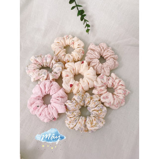 Dây cột tóc Scrunchies vải muslin hoạ tiết