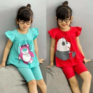 [10-21ký] Bộ đồ ngố thun cotton màu in hình hoạt hình siêu cưng cho bé gái