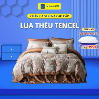 Bộ chăn ga gối đệm cao cấp SERENA Set bộ vỏ chăn ga ra drap trải phủ giường gối nệm đệm 5 món lụa tencel cao cấp