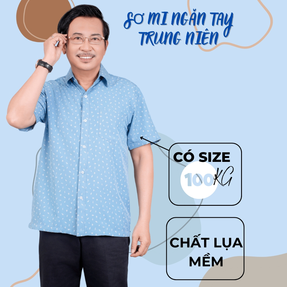 Áo Sơ Mi Trung Niên ngắn tay có túi Thái Khang form classic mềm mại thoải mái ALUA12