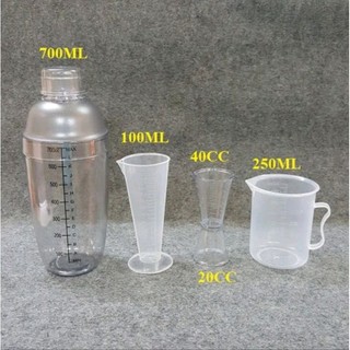 Combo 4 món dụng cụ pha chế : bình lắc 700ml , zich 100ml , ca đong 250ml, zich 20-40ml