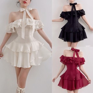 TADstore - Edgar Dress đầm thiết kế áo bẹt vai, chân váy tầng chất tơ mềm mại