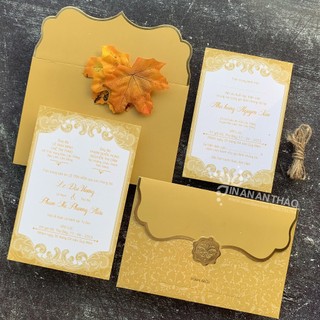 [in từ 20c] Thiệp Cưới, Báo Hỷ, Đám Hỏi - Màu Vàng ép kim đơn giản AT16 (Đọc kỹ mô tả) Đặt càng nhiều > giá càng rẻ