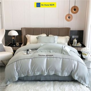 Vỏ chăn ga gối đệm SERENA cao cấp Set bộ vỏ chăn ga ra drap trải phủ giường gối nệm đệm 5 món lụa tencel cao cấp