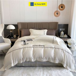 Bộ drap giường tencel SERENA cao cấp Set bộ vỏ chăn ga ra drap trải phủ giường gối nệm đệm 5 món lụa tencel cao cấp