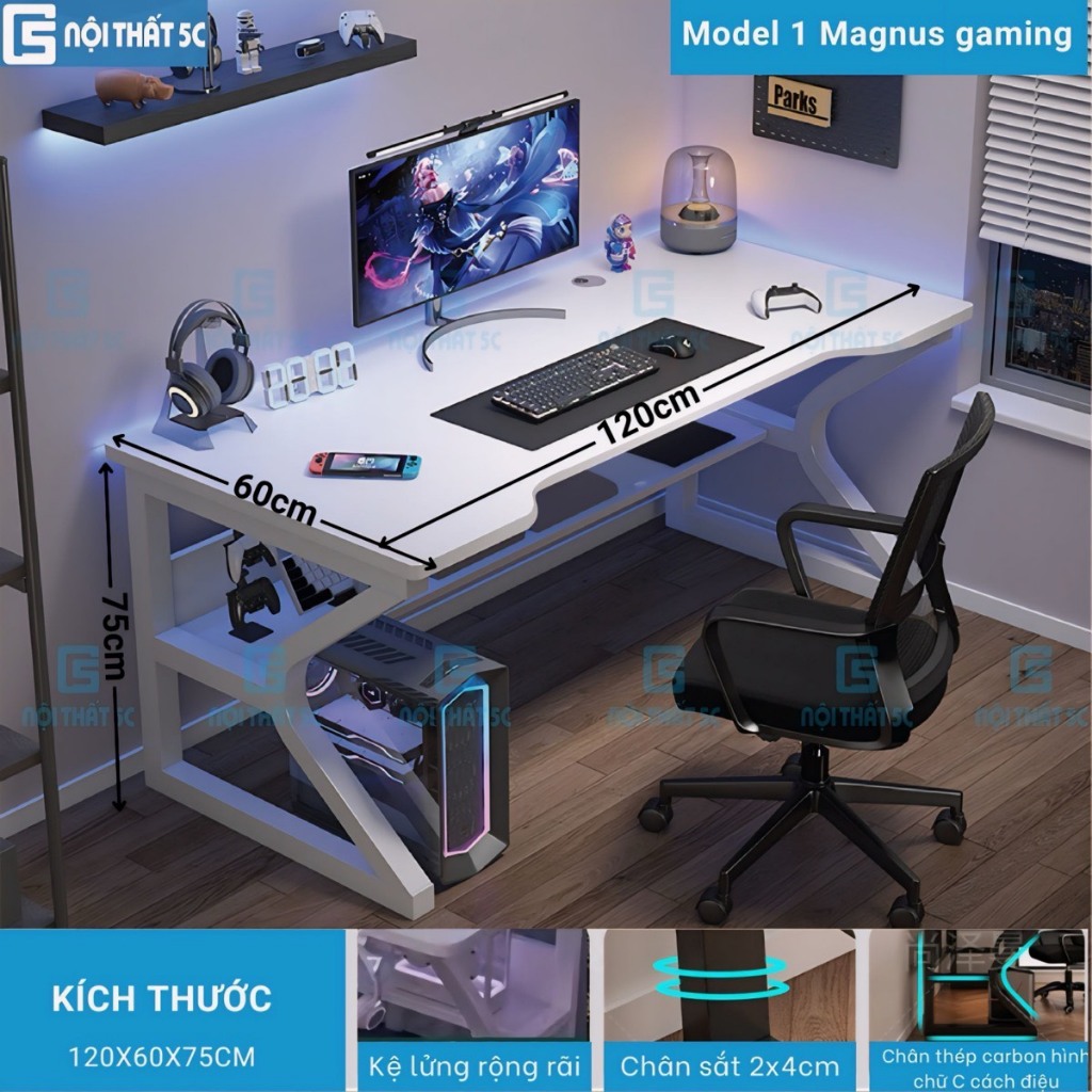 Bàn Gaming Chữ K chân cong, bàn làm việc, học sinh, văn phòng, Chân sắt sơn tĩnh điện cao cấp 20x40mm, mặt bàn bo góc | BigBuy360 - bigbuy360.vn
