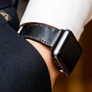 Dây Đồng Hồ Handmade Aple Watch AW, iWatch, iPhone Watch Da Bò Đen 1987 Chính hãng RAM Leather Siêu bền