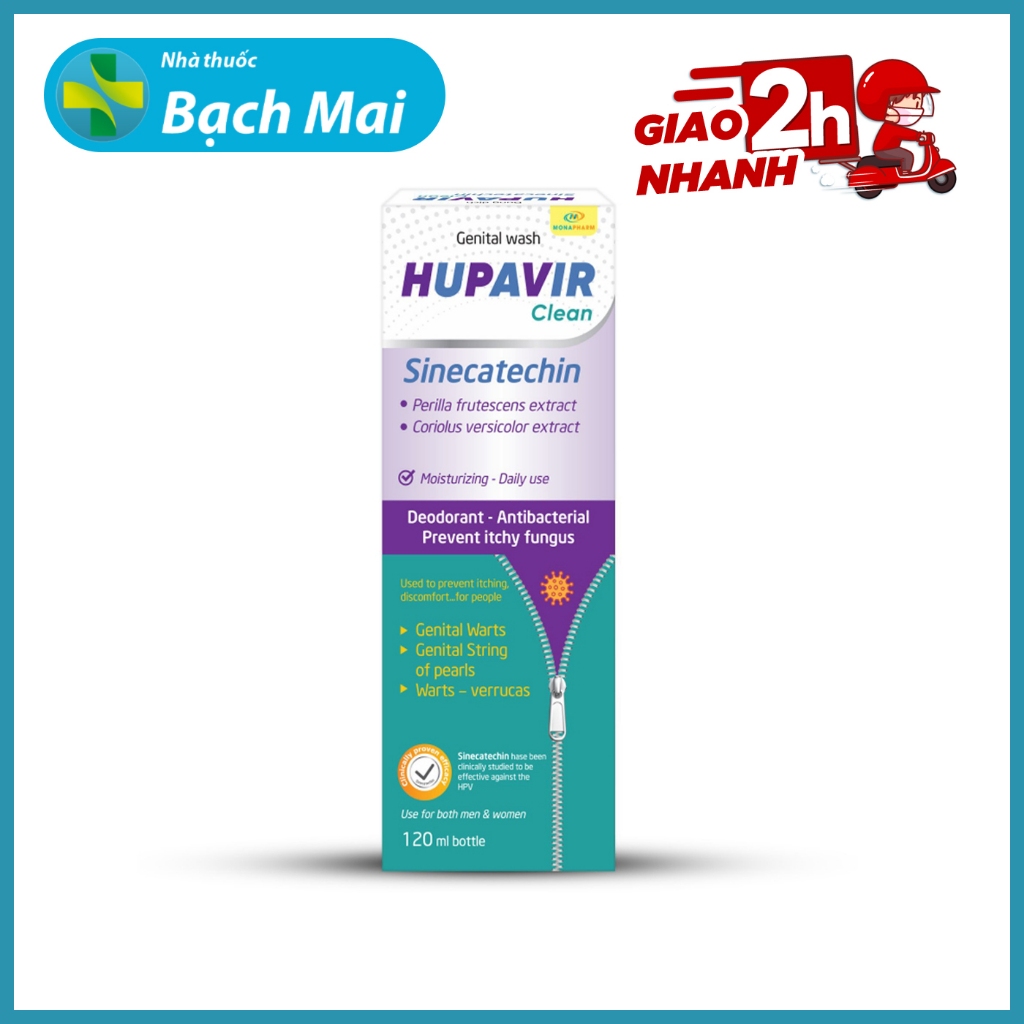 (Che Tên) Dung dịch vệ sinh Hupavir Sinecatechin 120ml - Hỗ trợ Sùi mào gà, rửa hàng ngày