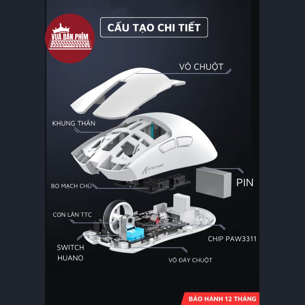 Chuột máy tính không dây gaming Attack Shark X11 / x11 bluetooth,dock sạc , chip Paw 3311 siêu mạnh ,Pollingrate 1Khz | BigBuy360 - bigbuy360.vn