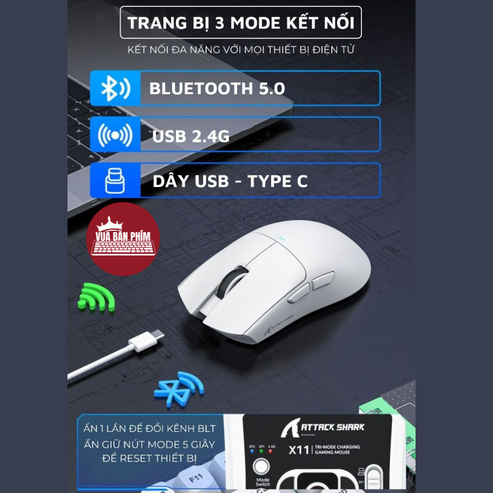 Chuột máy tính không dây gaming Attack Shark X11 / x11 bluetooth,dock sạc , chip Paw 3311 siêu mạnh ,Pollingrate 1Khz | BigBuy360 - bigbuy360.vn