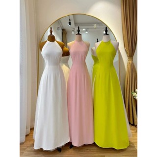 Áo Dài Chụp Sen Đẹp May Sẵn Kiểu Áo Yếm Dáng Dài 2 Dây Hở Vai