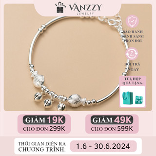 Vòng tay nữ bạc s925 thương hiệu vanzzy jewelry, lắc tay bạc họa tiết chuông cá nhỏ s3964