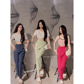 Quần baggy mùa hè cạp chun lưng cao chất vải đũi nhẹ mát